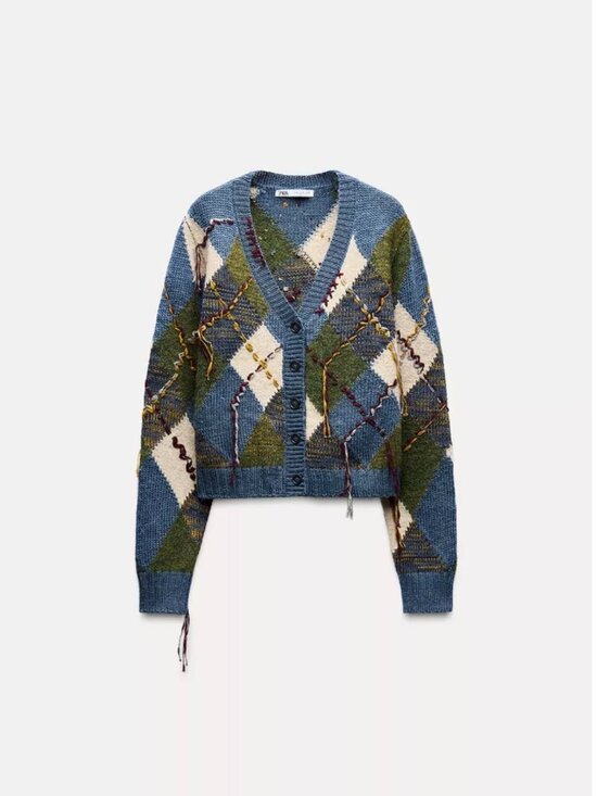 Zara Sweaters - Zara Argyle Cardigan Blue/Green Size Small